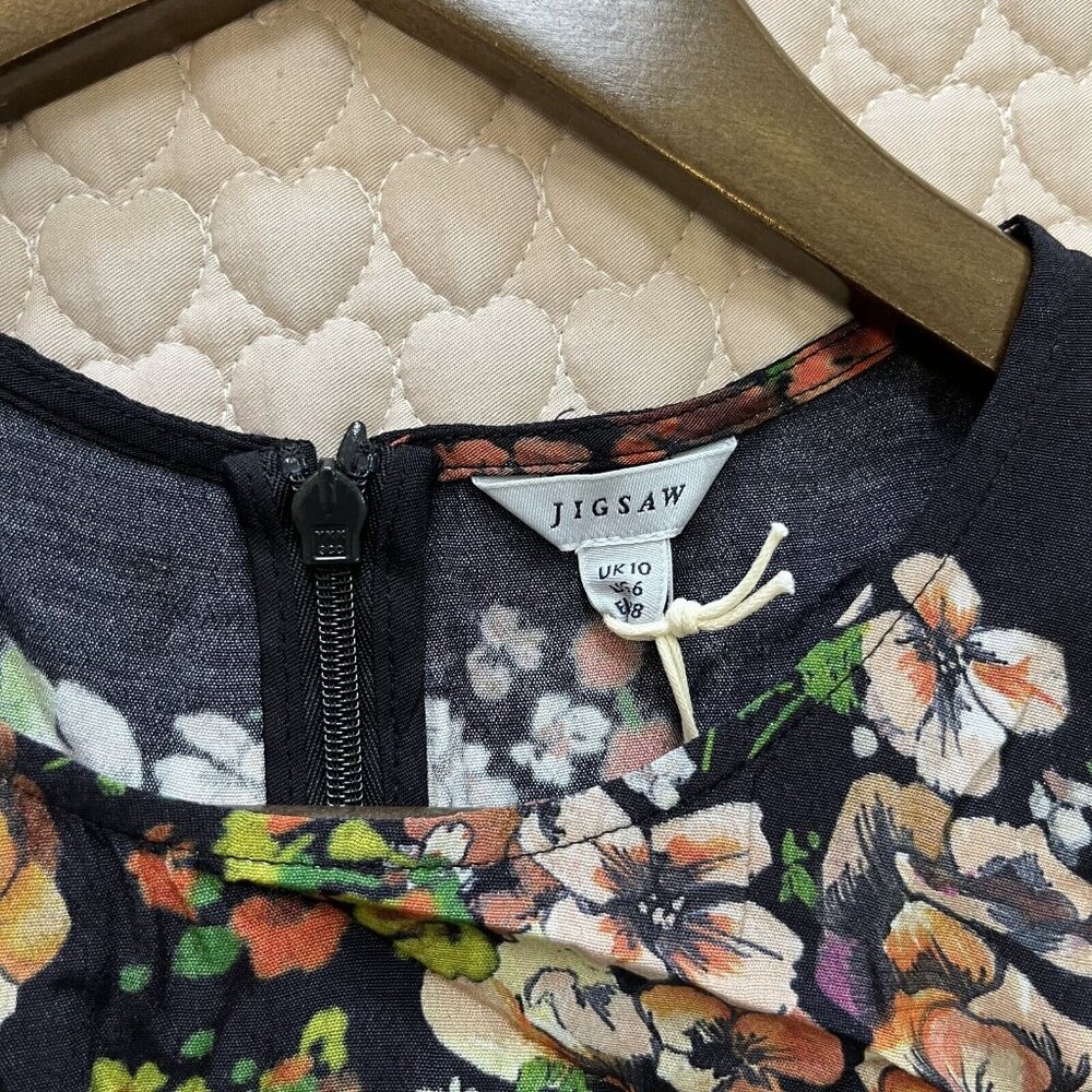 NWT JIGSAW Black Floral Blouse Ruffle Sleeveless Tank Top Size 6 - Picture 5 of 8